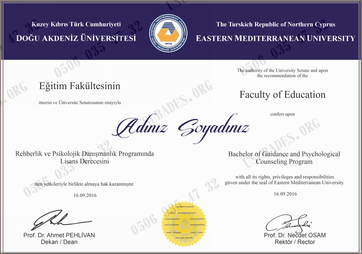 Doğu Akdeniz Üniversitesi Diploma