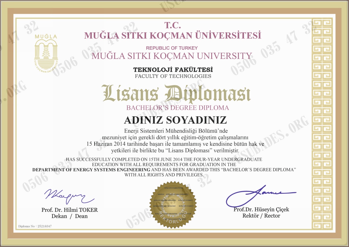 Muğla Sıtkı Koçman Üniversitesi Diploma