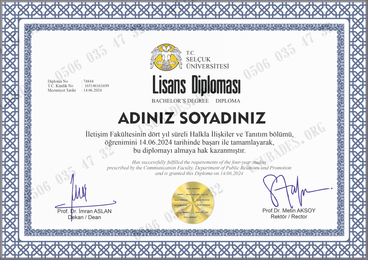 Selçuk Üniversitesi Diploma